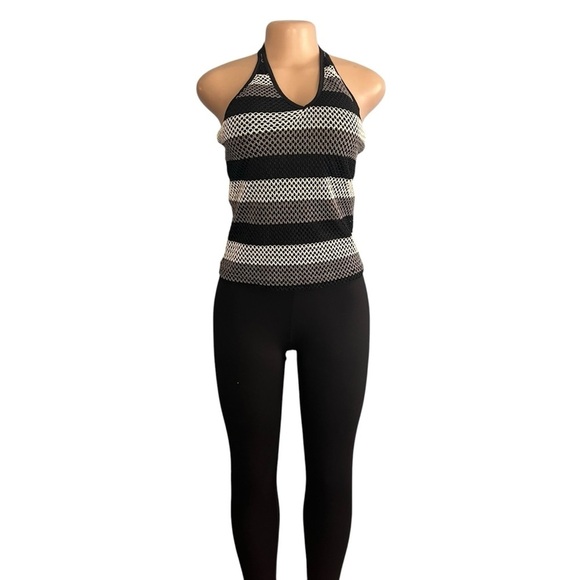 Wild Cat USA Y2K Black and White Striped Halter Neck Mesh Top - Picture 2 of 8